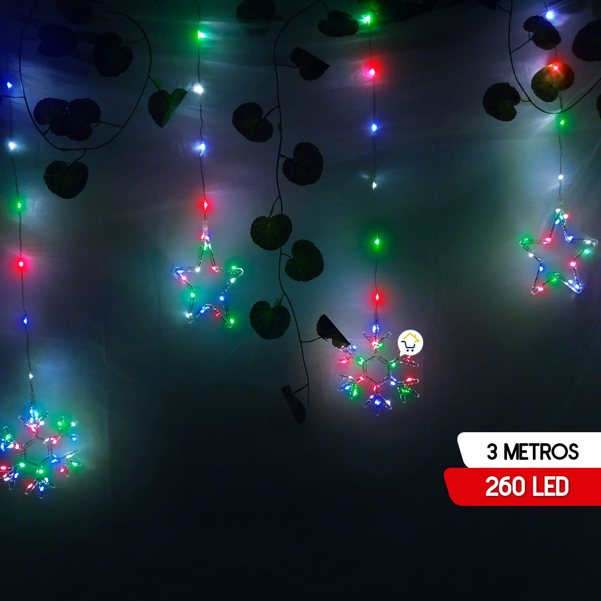 Luces Led Estrellas y Copos 260 Luces 3m Navidad Multicolor 1628M